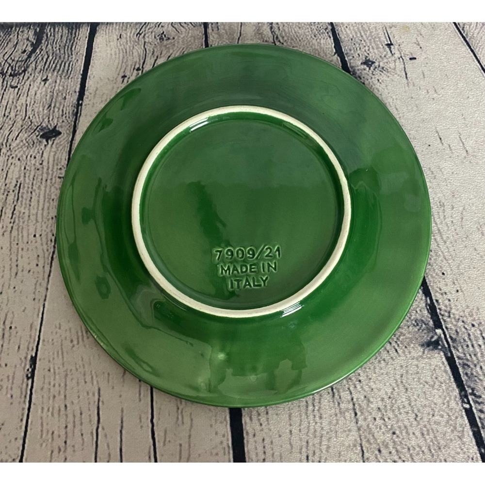 Vietri Majolica Green 8 1/2" Christmas Wreath Salad Plate Made‎ Italy Set Of 2 - Picture 5 of 6